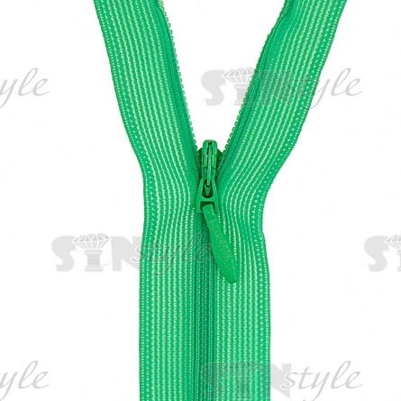 Молния спираль, тип 3, потайная, неразъемная, основа капрон, длина 50 см, цвет 334 (ярко-салатовый), бегунок цвета основы фото 2