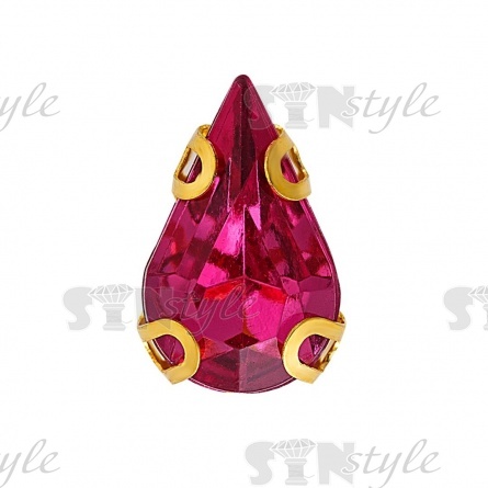 Стразы пришивные акриловые в цапах, форма капля, цвет золото+ярко-розовый, размер 6х10мм, 200 шт/уп. фото 1