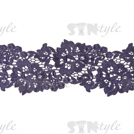 Кружево ажурное с цветочным узором, ширина 130 мм, цвет темно-синий, намотка 15 ярдов фото 1