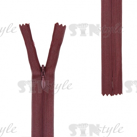 Молния спираль, тип 3, потайная, неразъемная, основа капрон, длина 50 см, цвет 864 (бордовый), бегунок цвета основы фото 1