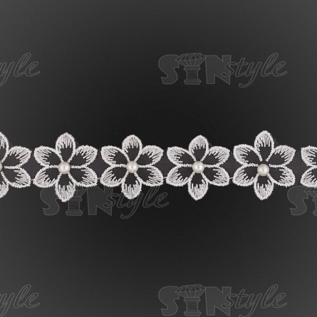 Цветочки из капроновой ленты, размер 30 мм, цвет белый+белая бусина, намотка 20 ярдов, 26,4 шт/ярд фото 3