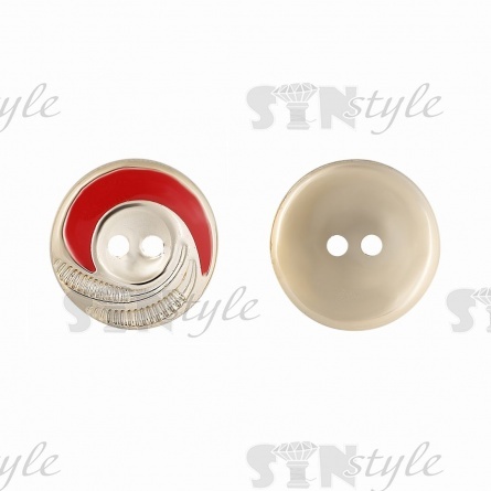 Пуговица пластиковая на два прокола, золотая с красным, 28L фото 1