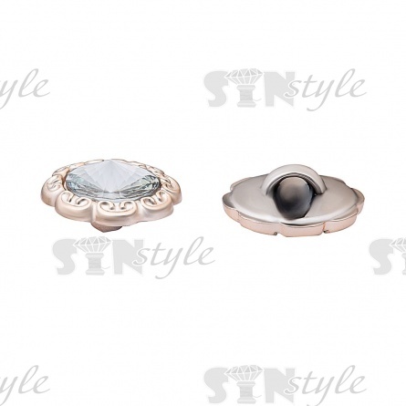 Пуговица пластиковая на ножке, круглая с ажурным бортиком, основа золотая, вставка в виде белой стразы, 28L фото 2