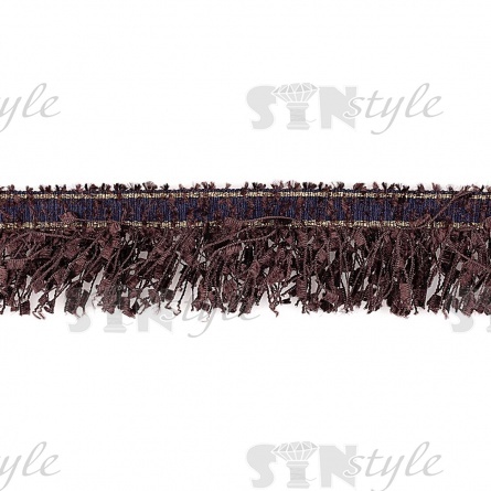 Декоративная тесьма букле с бахромой, отделана золотым люрексом, цвет кофейный, ширина 35 мм, намотка 45 ярдов фото 1