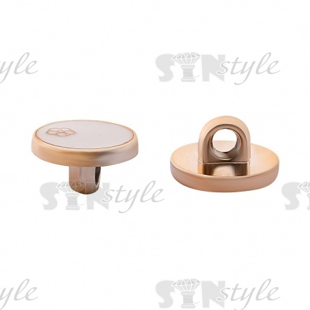 Пуговица пластиковая на ножке, размер 20L, золотая основа, белая шляпка с золотым цветком фото 2