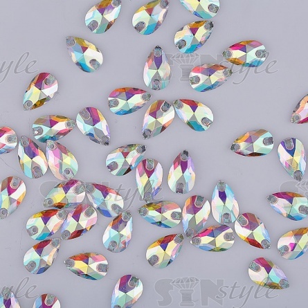 Стразы пришивные стеклянные, форма капля, цвет радужный (голография), размер 7 мм х 12 мм фото 3