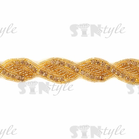 Термоаппликация "Пояс" из бисера и стеклянных страз, цвет золотой/стразы золотые, размер 25х900 мм фото 1