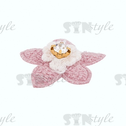 Аппликация 3D "Цветочек" со стразой, цвет грязно--розовый/страза белая, размер 27 мм фото 2