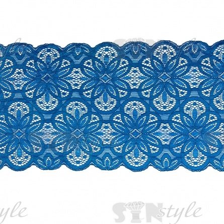 Кружево эластичное, ширина 170 мм, цвет голубой, намотка 15 ярдов, материал лайкра фото 1
