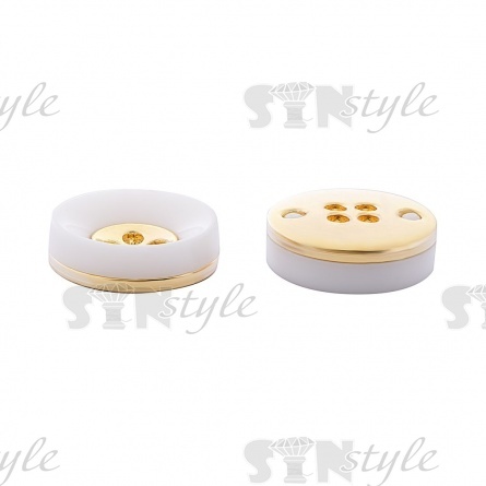 Пуговица пластиковая на черыре прокола, белая с золотом, 28L фото 3