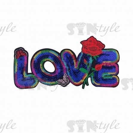 Термоаппликация с пайетками "LOVE", размер 230х107 мм фото 1