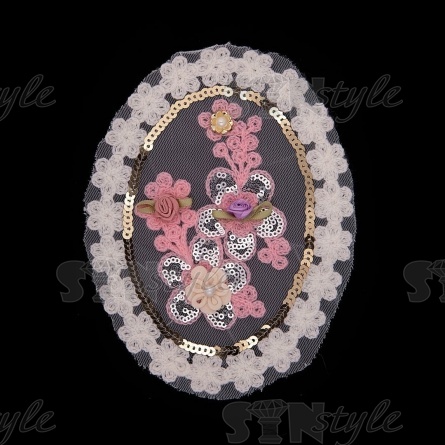 Аппликация на сетке пришивная "Цветы", размер 135 мм х 180 мм  фото 1