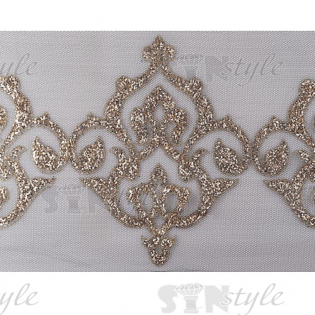 Кружево на черной сетке с золотым глиттером, ширина 205 мм, намотка 15 ярдов фото 1