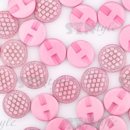 Пуговица пластиковая на полуножке, размер 24L, розовая с блестками фото 3