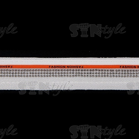Декоративная тесьма отделочная лампасная со стразами, цвет белый+оранжевый, ширина 30 мм, намотка 50 ярдов фото 3