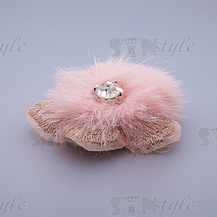 Цветочки декоративные с натуральным мехом, цвет грязно-розовый, размер 40 мм,  фото 2