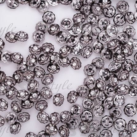 Пуговица пластиковая на ножке, в форме цветка, цвет темный никель, белая страза в центре, размер 18L фото 3