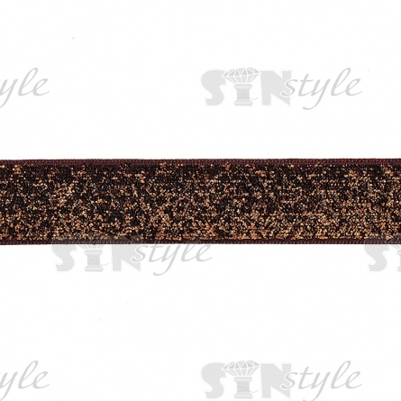 Декоративная тесьма бархатная с люрексом, цвет темно-коричневый, ширина 20 мм, намотка 25 ярдов фото 1