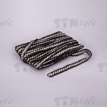 Тесьма букле, цвет черный с белым, отделана золотым люрексом и заклепками цвета никель, ширина 20 мм , намотка 15 ярдов фото 3