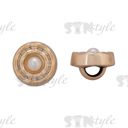 Пуговица пластиковая на ножке, размер 18L, круглая с волнистыми краями, цвет золотой, в центре шляпки белая бусина фото 1