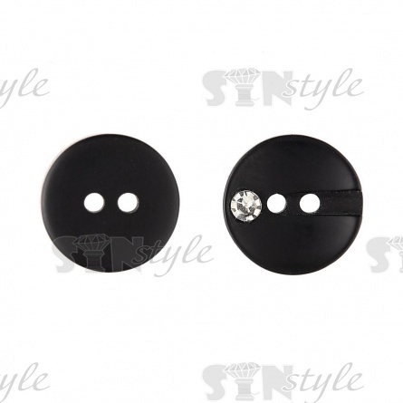 Пуговица пластиковая 20L, цвет черный+белая страза фото 1
