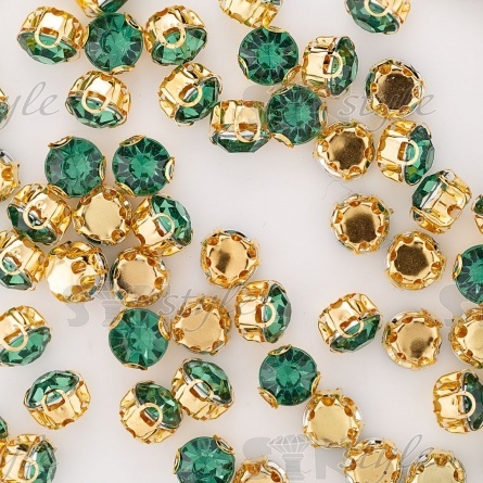 Стразы пришивные акриловые в цапах, форма круг, цвет золото+зеленый, диаметр 7 мм, 720 шт/уп. фото 3