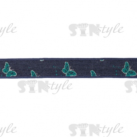 Джинсовая лента с бабочками зеленого цвета, ширина 25 мм, намотка 20 ярдов фото 2