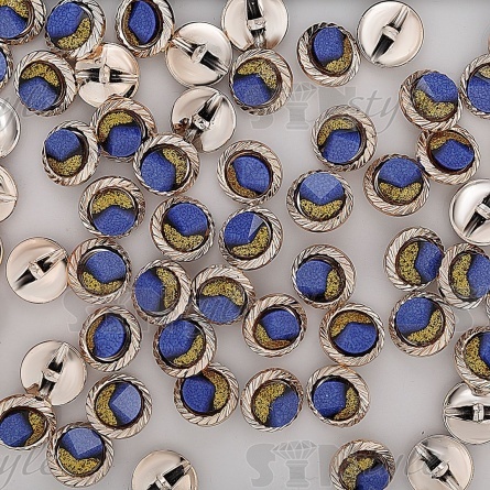 Пуговица пластиковая на полуножке, размер 28L, круглой формы, цвет золотой+синий фото 3