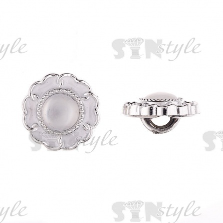 Пуговица пластиковая на ножке, размер 34L, цвет никель+белый фото 2