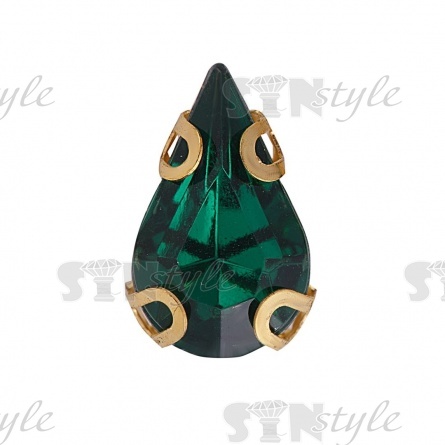 Стразы пришивные акриловые в цапах, форма капля, цвет золото+зеленый, размер 6х10мм, 200 шт/уп фото 1
