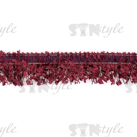 Декоративная тесьма букле с бахромой, отделана золотым люрексом, цвет бордовый, ширина 35 мм, намотка 45 ярдов фото 1