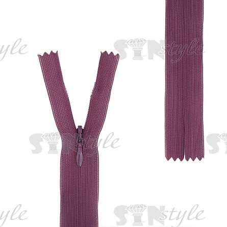 Молния спираль, тип 3, потайная, неразъемная, основа капрон, длина 50 см, цвет 863 (темно-фиолетовый), бегунок цвета основы фото 1