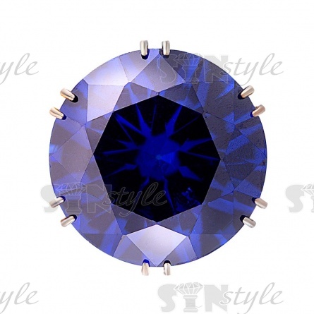 Стразы пришивные стеклянные в цапах, форма круг, цвет серебро+синий, диаметр 14мм фото 1