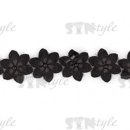 Цветочки из капроновой ленты, размер 45 мм, намотка 20 ярдов, цвет черный (#6)  фото 3