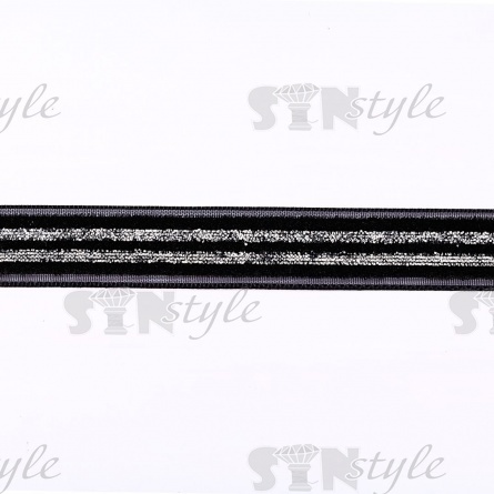 Лента бархатная с люрексом, ширина 15 мм, цвет черный+серебряный, намотка 50 ярдов фото 1