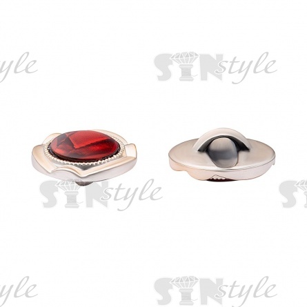 Пуговица пластиковая на ножке, круглая, золотая основа, красная вставка под мрамор, размер 28L фото 2