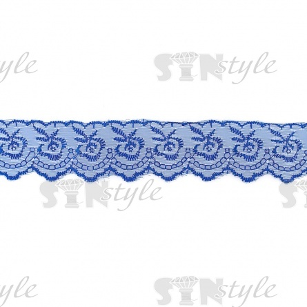 Кружево декоративное, нежная вышивка на тонкой капроновой основе, ширина 40 мм, цвет синий (40), намотка 10 ярдов фото 2