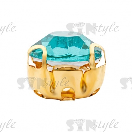 Стразы пришивные акриловые в цапах, форма круг, цвет золото+светло-бирюзовый, диаметр 7 мм, 720 шт/уп. фото 2