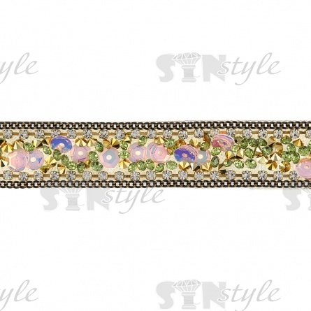 Лента декоративная с пайетками и стразами на термоклеевой основе, цвет зеленый, ширина 15 мм, намотка 5 Y  фото 1