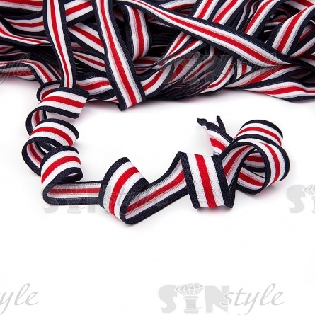 Тесьма трикотажная (лампасная), ширина 25 мм, цвет темно-синий/белый/красный, намотка 70 метров  фото 1