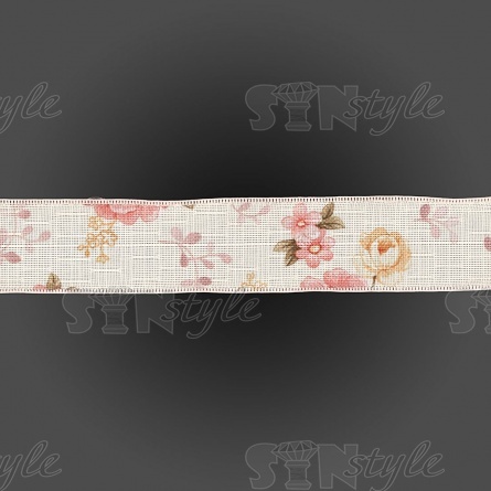 Декоративная лента с цветочным принтом, цвет бежевый, ширина 40 мм, намотка 20 ярдов фото 2