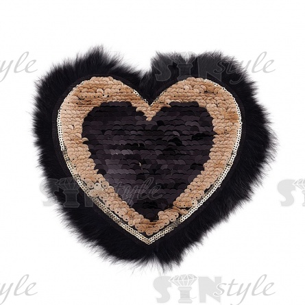 Аппликация из пайеток с мехом, размер 210х190 мм, цвет золотой+черный фото 1