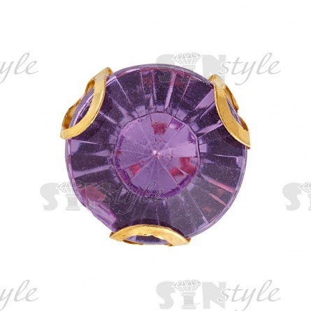Стразы пришивные акриловые в цапах, форма круг, цвет золото+фиолетовый, диаметр 7 мм, 720 шт/уп. фото 1