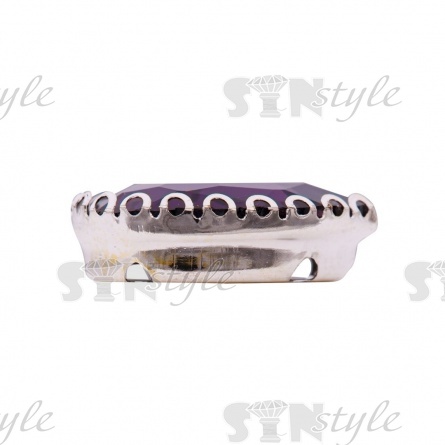 Стразы пришивные, стеклянные в оправе, форма капля, цвет серебро+фиолетовый, размер 13х18 мм фото 2