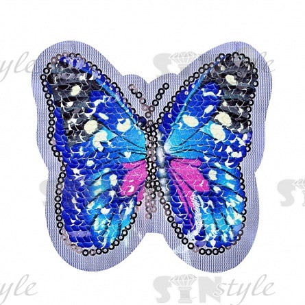 Аппликация пришивная на сетке из пайеток "Бабочка", размер 87х82 мм фото 1