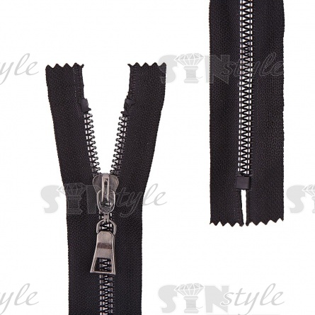 Молния трактор, тип 5, неразъемная, основа нейлон, длина 16 см, цвет 322 (черный), звенья металлизированные, цвет темный никель, бегунок темный никель фото 1