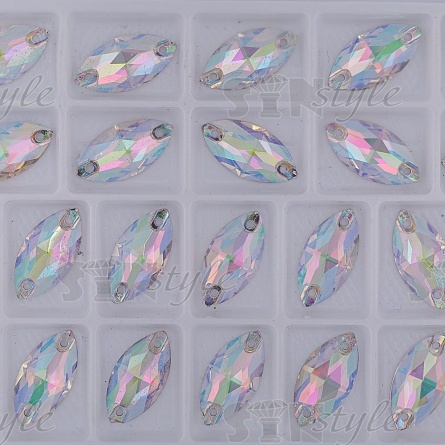 Стразы пришивные стеклянные, форма лодочка, цвет радужный (голография), размер 10 мм х 19 мм  фото 2