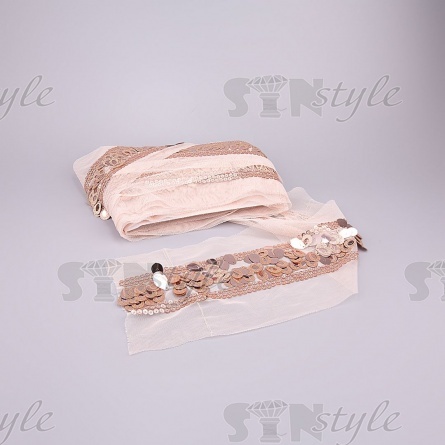 Тесьма из пайеток на сетке, цвет золотой, ширина 60 мм, намотка 16 ярдов  фото 3