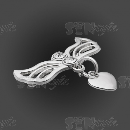 Брошь металлическая со стразами, крепление усики, цвет никель+белые стразы, размер 32х30 мм фото 2