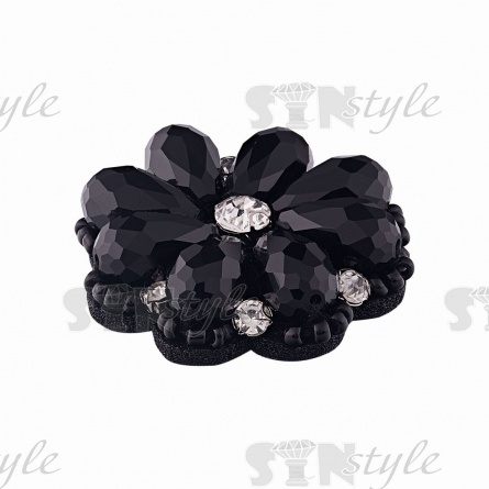 Аппликация с элементами из бисера и страз, цвет черный+белые стразы, диаметр 40 мм фото 2